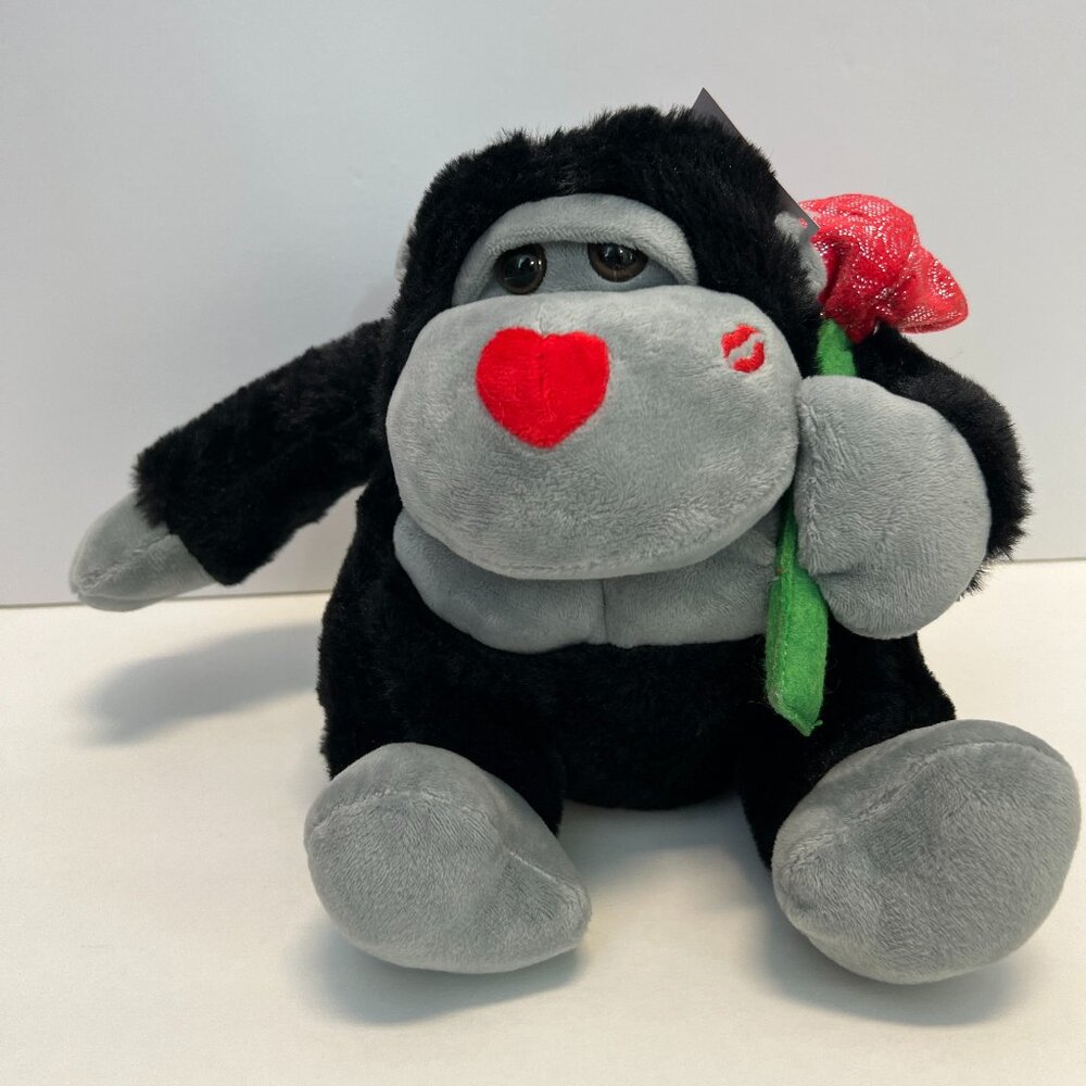 New VALENTINE GORILLA Holding Rose Stuffed Animal
